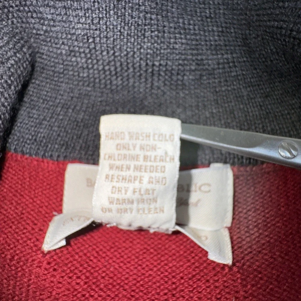 Banana Republic Full Zip Sweater Mens S Red Striped Mock Neck Wool‎ Blend Pocket